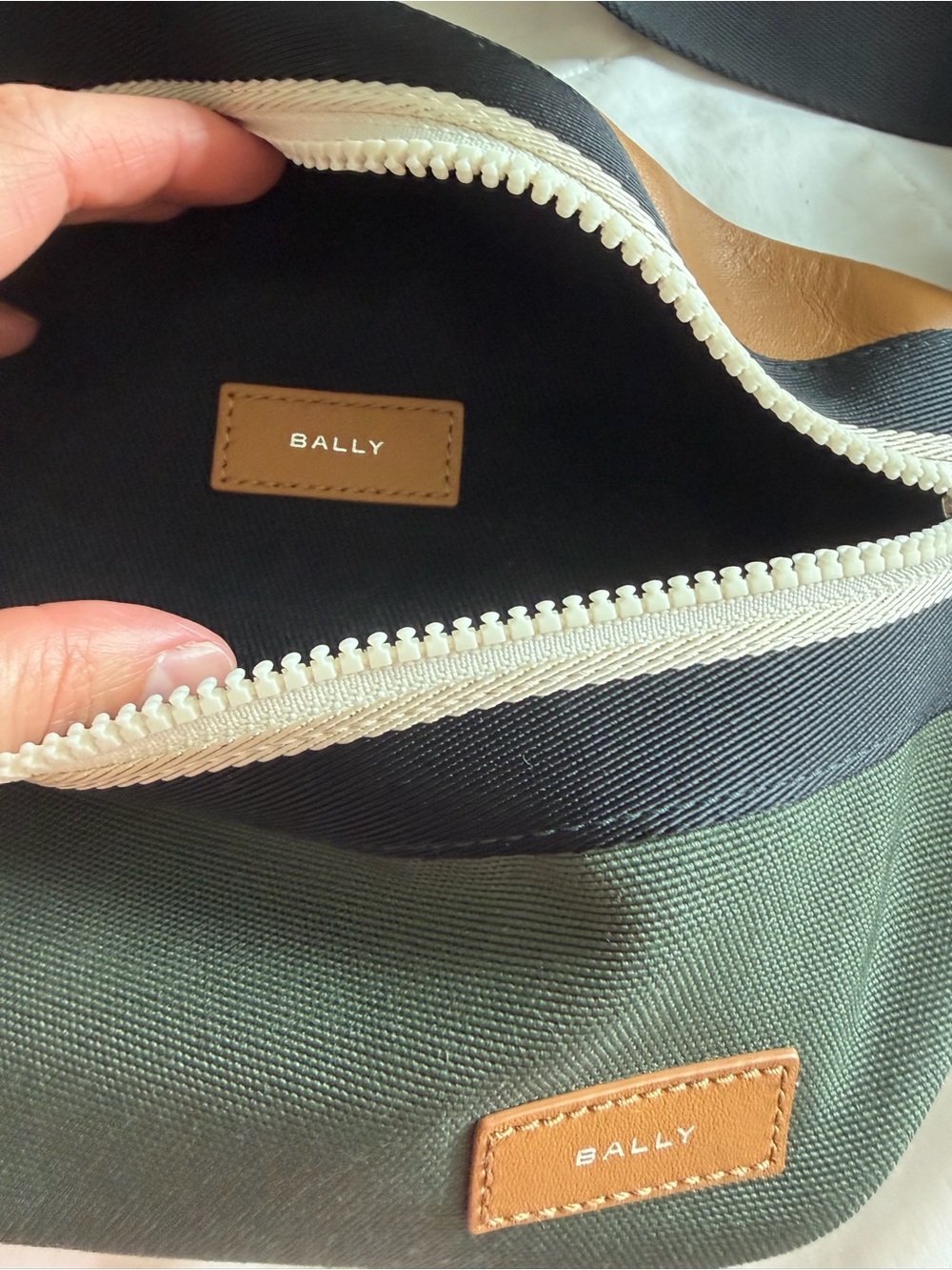 Ultimate Travel Luxury_Bally Green Canvas Belt Bag with Tan Leather Accents